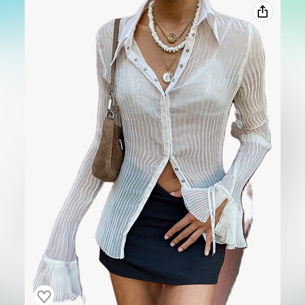 White Button Down Blouse with Flare Sleeves